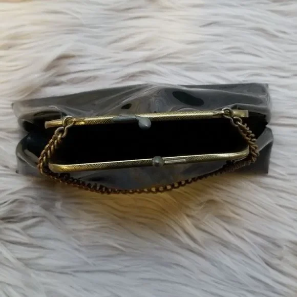 Vintage Cocktail Purse Handbag Black Shiny - Picture 3 of 6